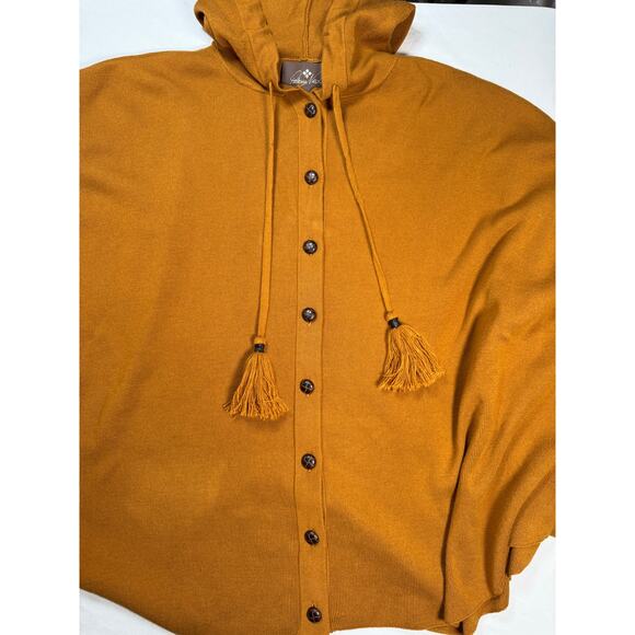 Patricia Nash Boho Button Hooded Cape Poncho Coat Jacket Tassels Flowy OS Brown - Picture 3 of 11